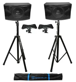 Pair Rockville KPS12 12" 3-Way 1600 Watt MDF Karaoke/Pro Speakers+Tripod Stands