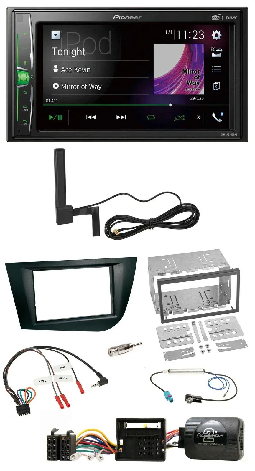 Pioneer MP3 DAB Lenkrad 2DIN Bluetooth Autoradio für Seat Leon 2005-2009 schwarz