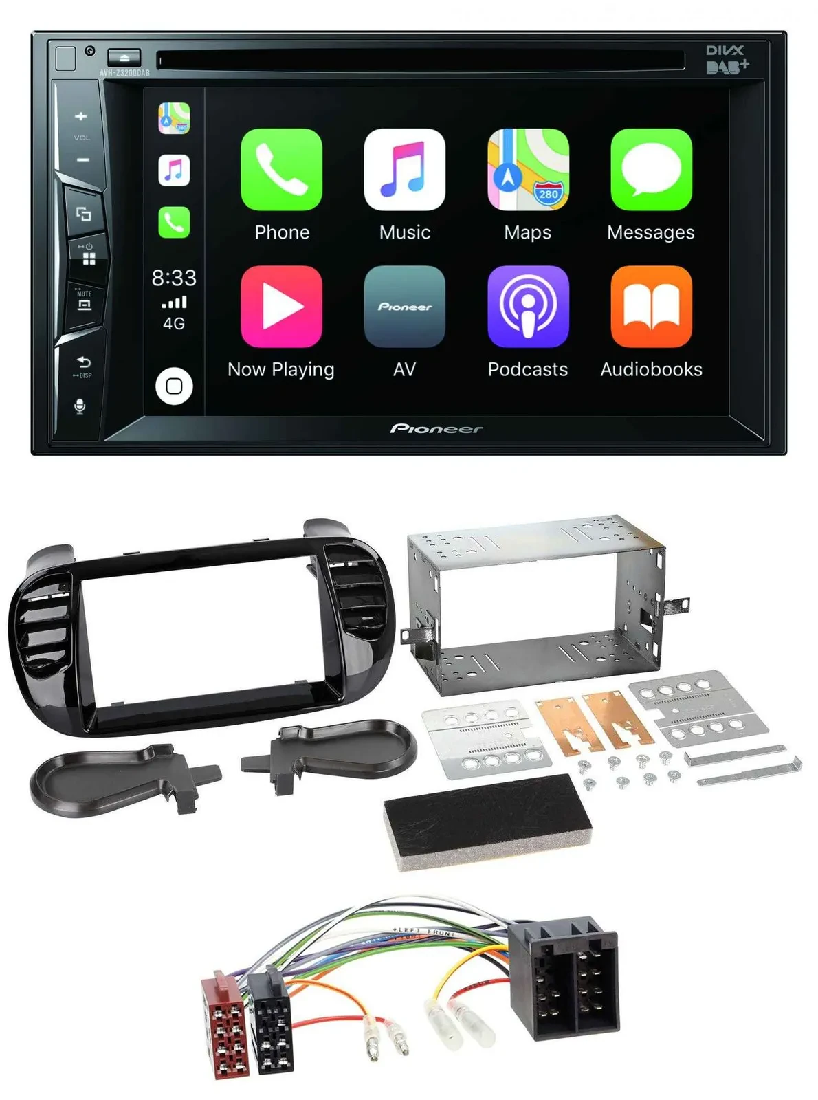 Pioneer MP3 USB DVD Bluetooth DAB 2DIN Autoradio für Fiat 500 bis 2012 glänzend
