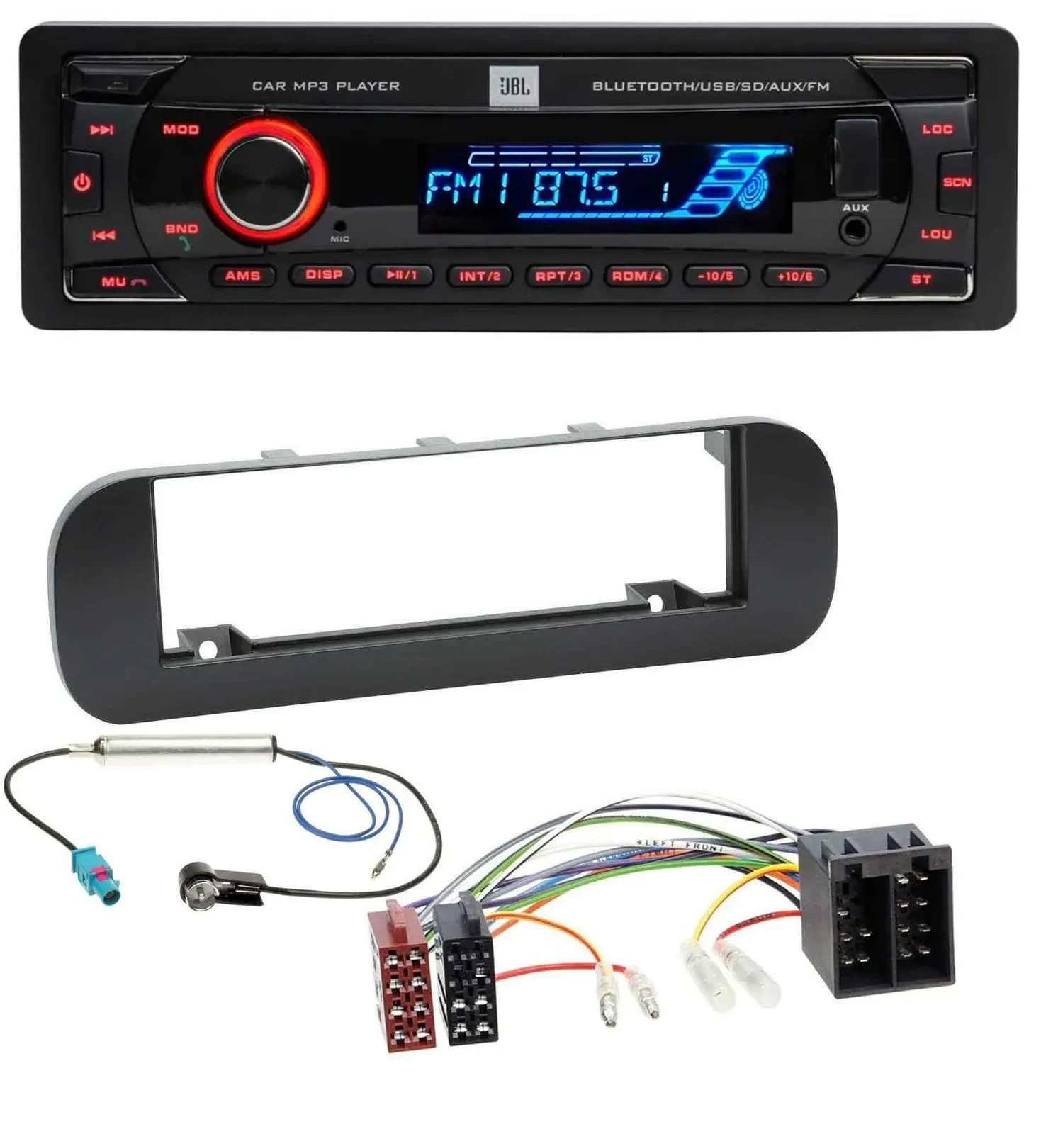 JBL AUX MP3 USB Bluetooth SD Autoradio für Fiat Panda (ab 2012) - schwarz