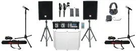 Rockville RPG2X10 Mixer/Amp+10" Bluetooth Speakers+Stands+Mics+Headphones+Facade