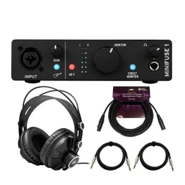 Arturia MiniFuse 1 USB C Black Audio Interface with Headphones and Cable Bundle