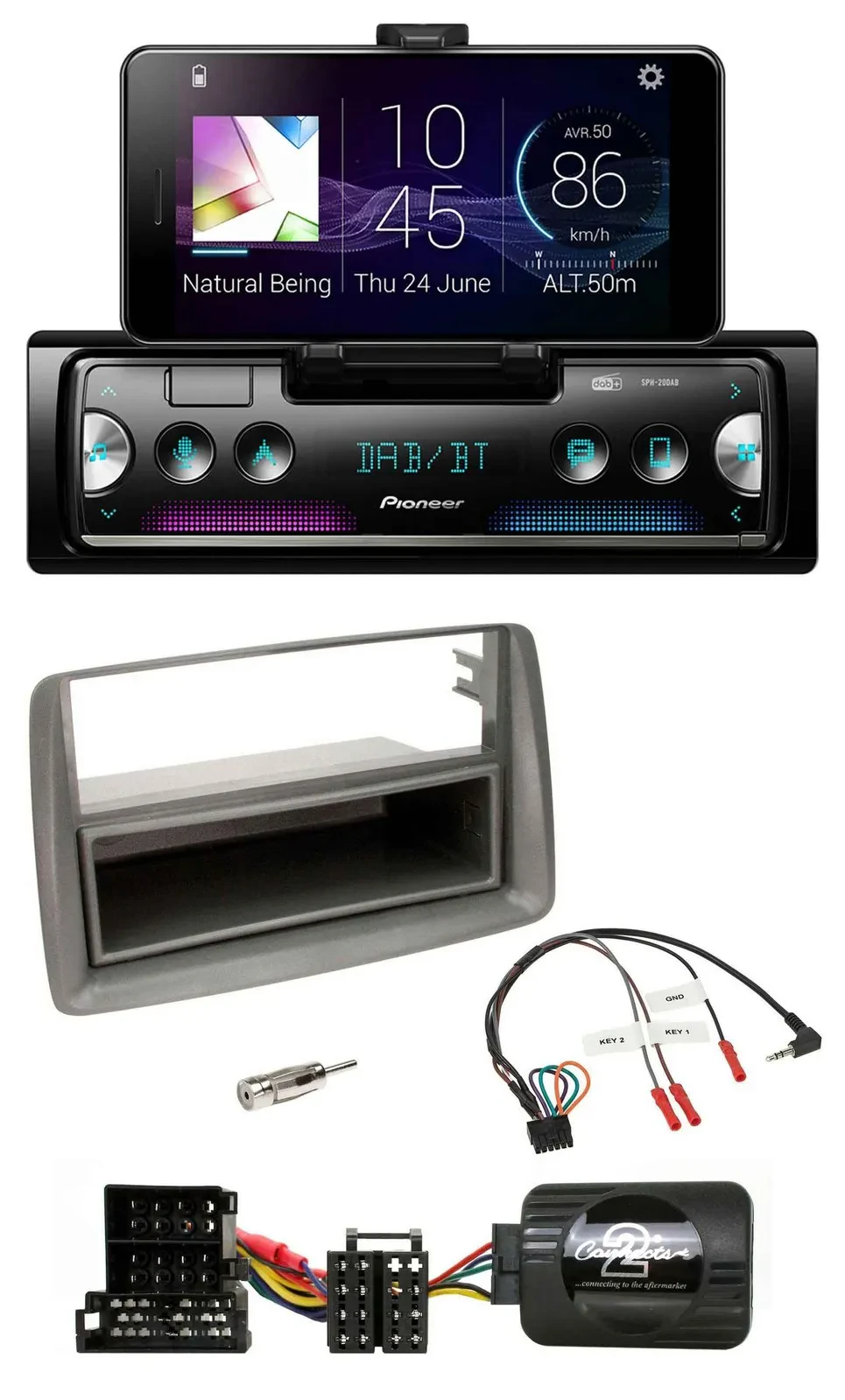 Автомагнитола Pioneer USB Bluetooth DAB для Alfa Romeo GT/147 серебристая с монтажным карманом и поддержкой управления с руля