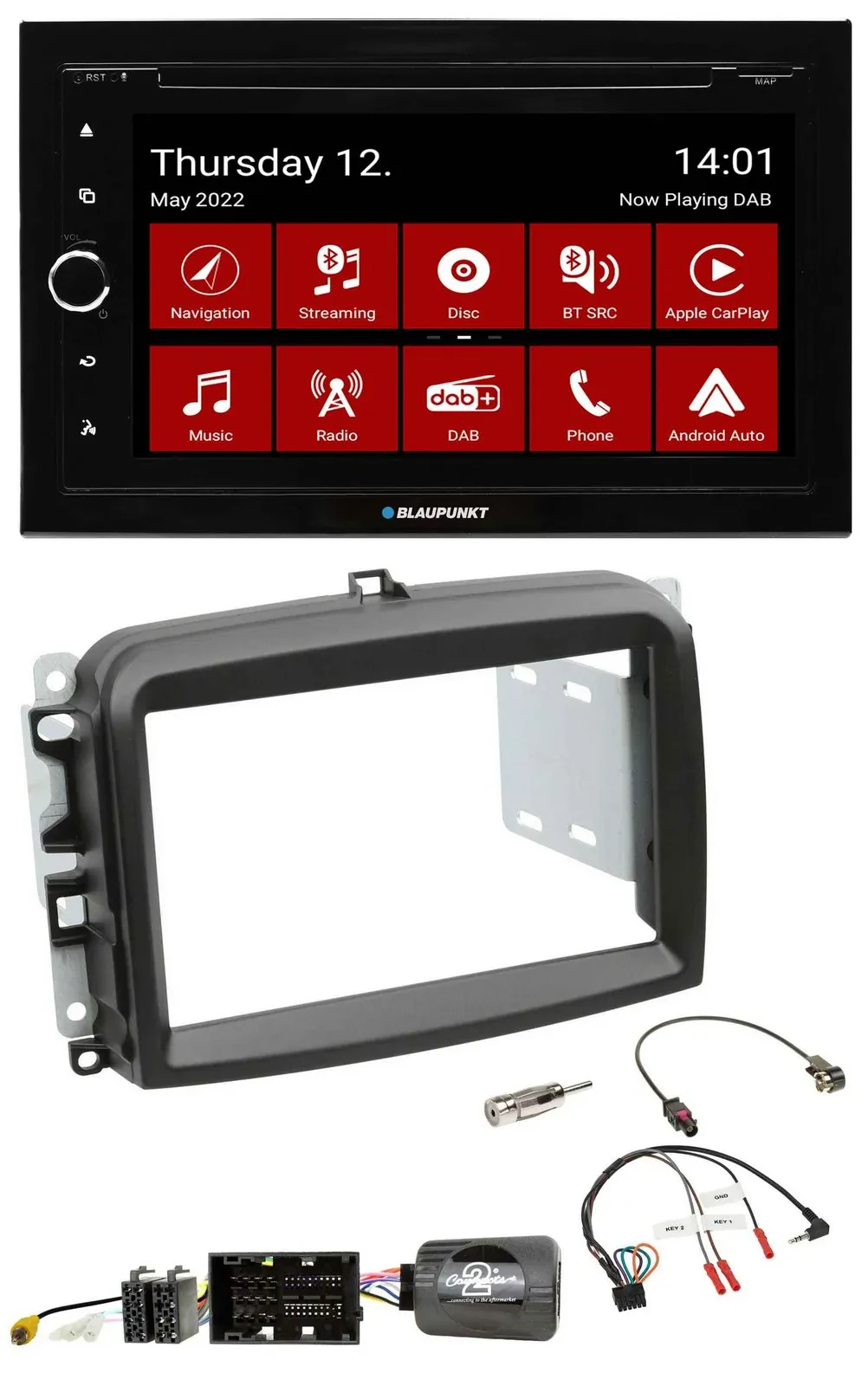 Blaupunkt 2DIN Lenkrad Bluetooth USB TMC DAB Navigation für Fiat 500 L ab 2012
