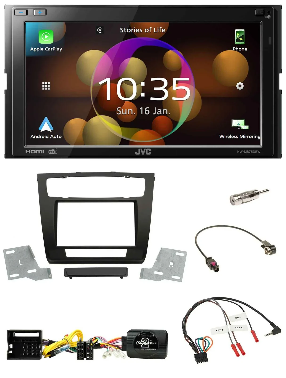 JVC DAB Lenkrad 2DIN Bluetooth USB Autoradio für BMW 1er aut. Klima E81/E82/E87/