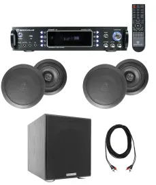 (4) 6.5" Black Ceiling Speaker+Bluetooth Receiver+Subwoofer 4 Restaurant/Office