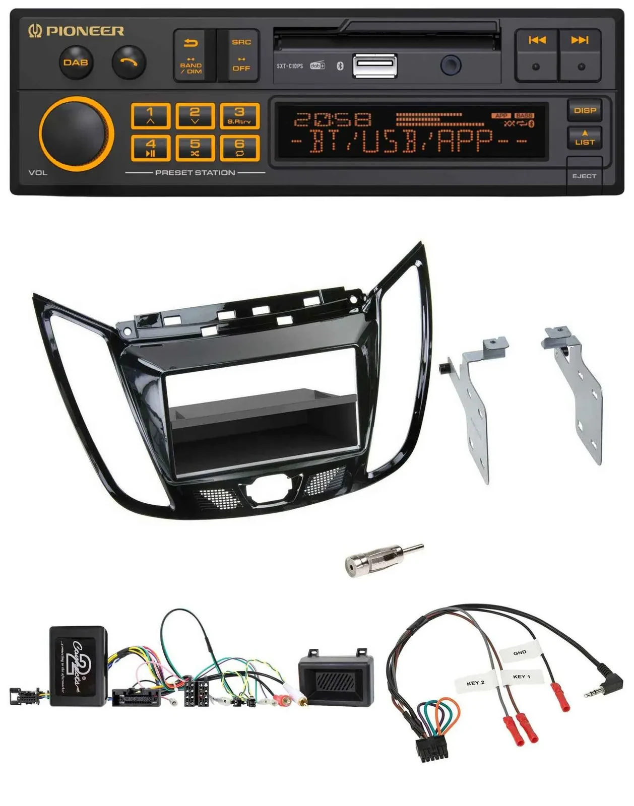 Автомагнитола для Ford C-Max/Kuga Pioneer DAB, USB, Bluetooth, черный (рояльный лак)