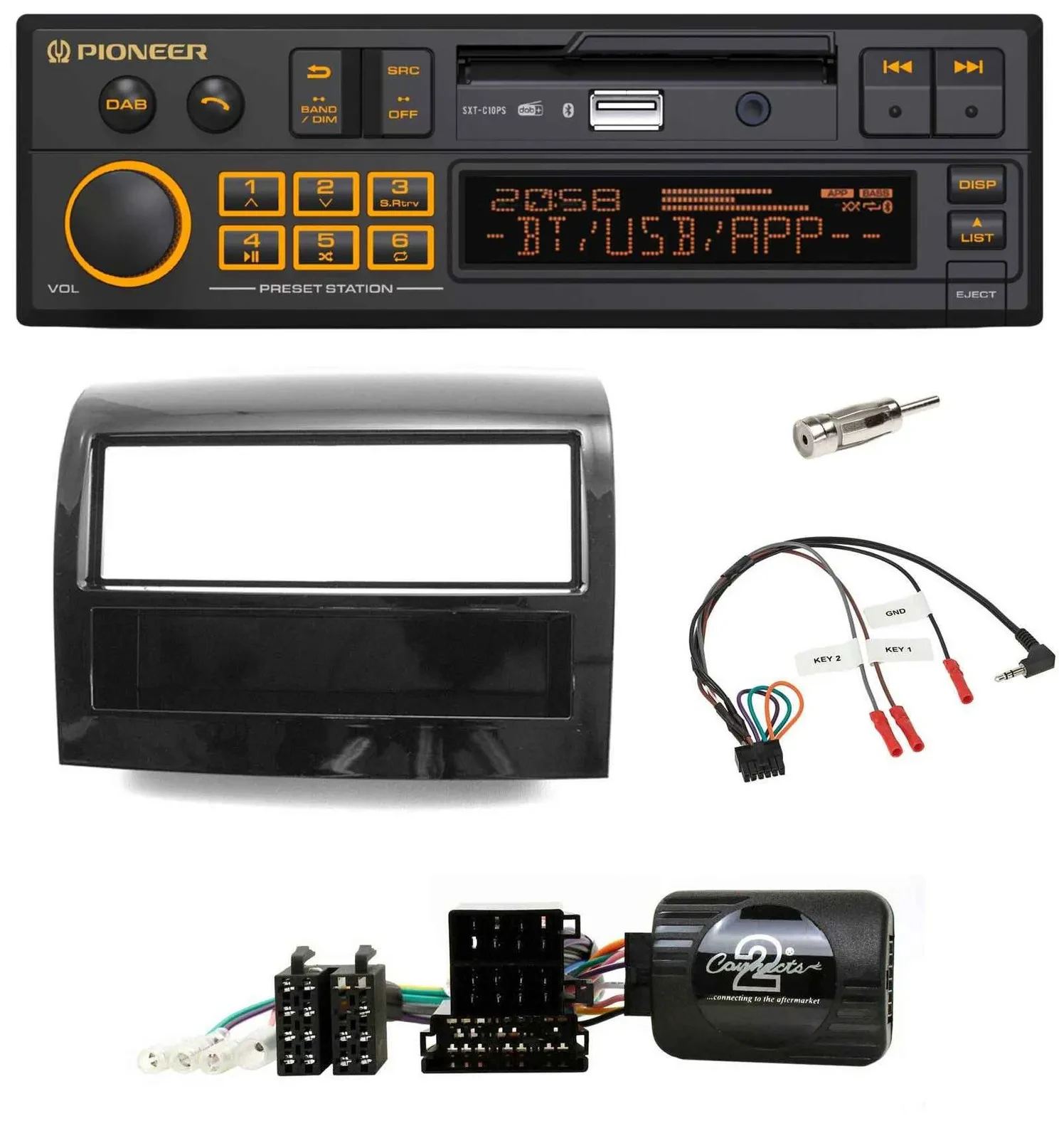 Автомагнитола для Fiat Ducato 2012–2015 Pioneer DAB, USB, Bluetooth, черный глянец (Piano Black), совместим с кнопками на руле