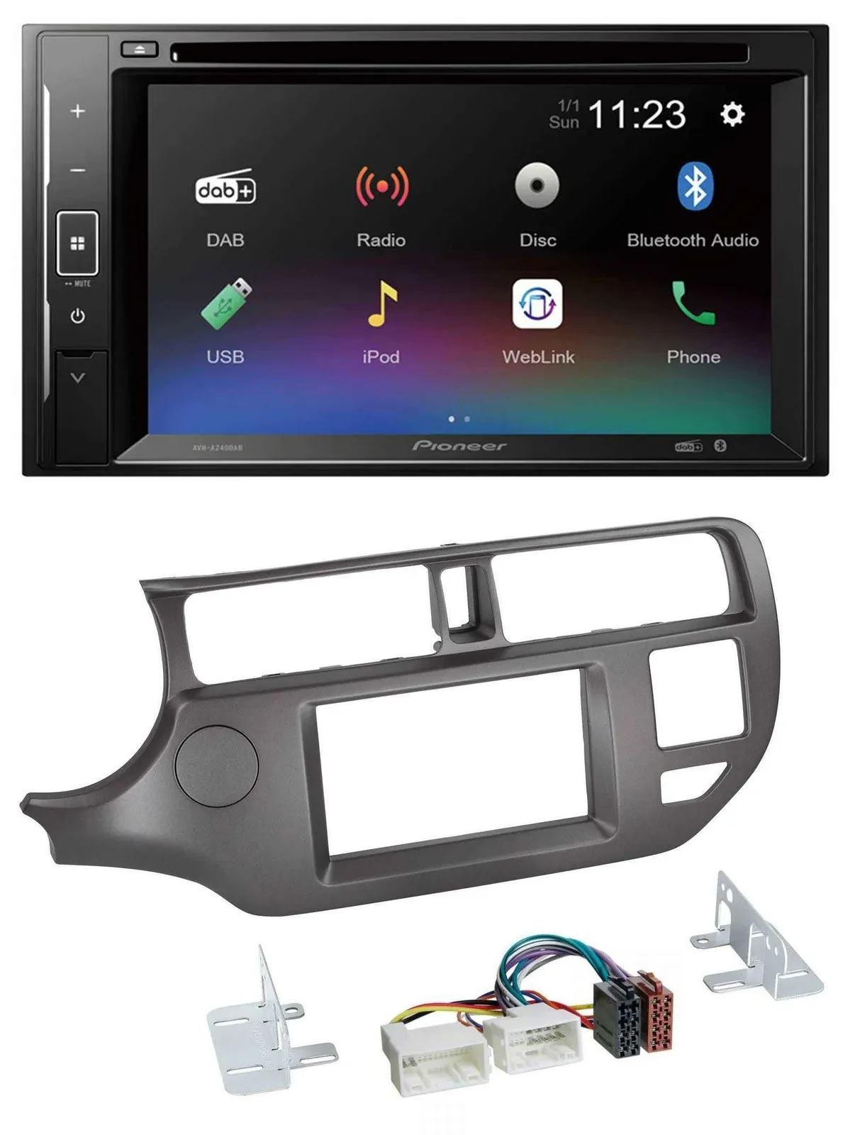 Pioneer Bluetooth MP3 USB 2DIN DAB DVD Autoradio für Kia Rio UB 11-14 anthrazit