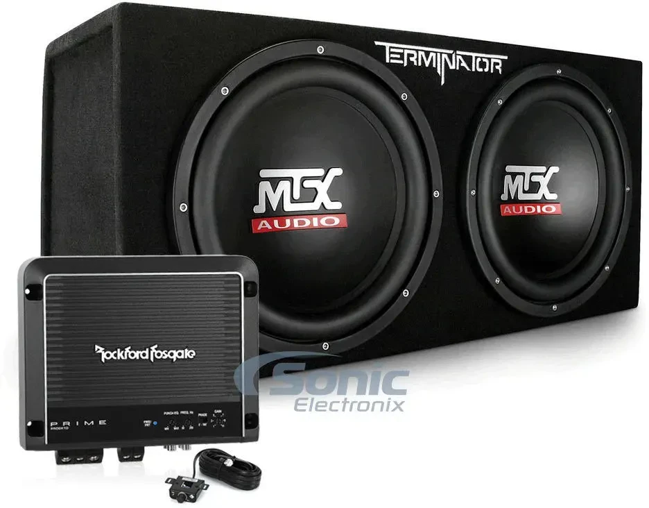 Сабвуферный комплект для авто MTX TNE212D + R500X1D 2x12", 400W, моноблочный усилитель (набор)