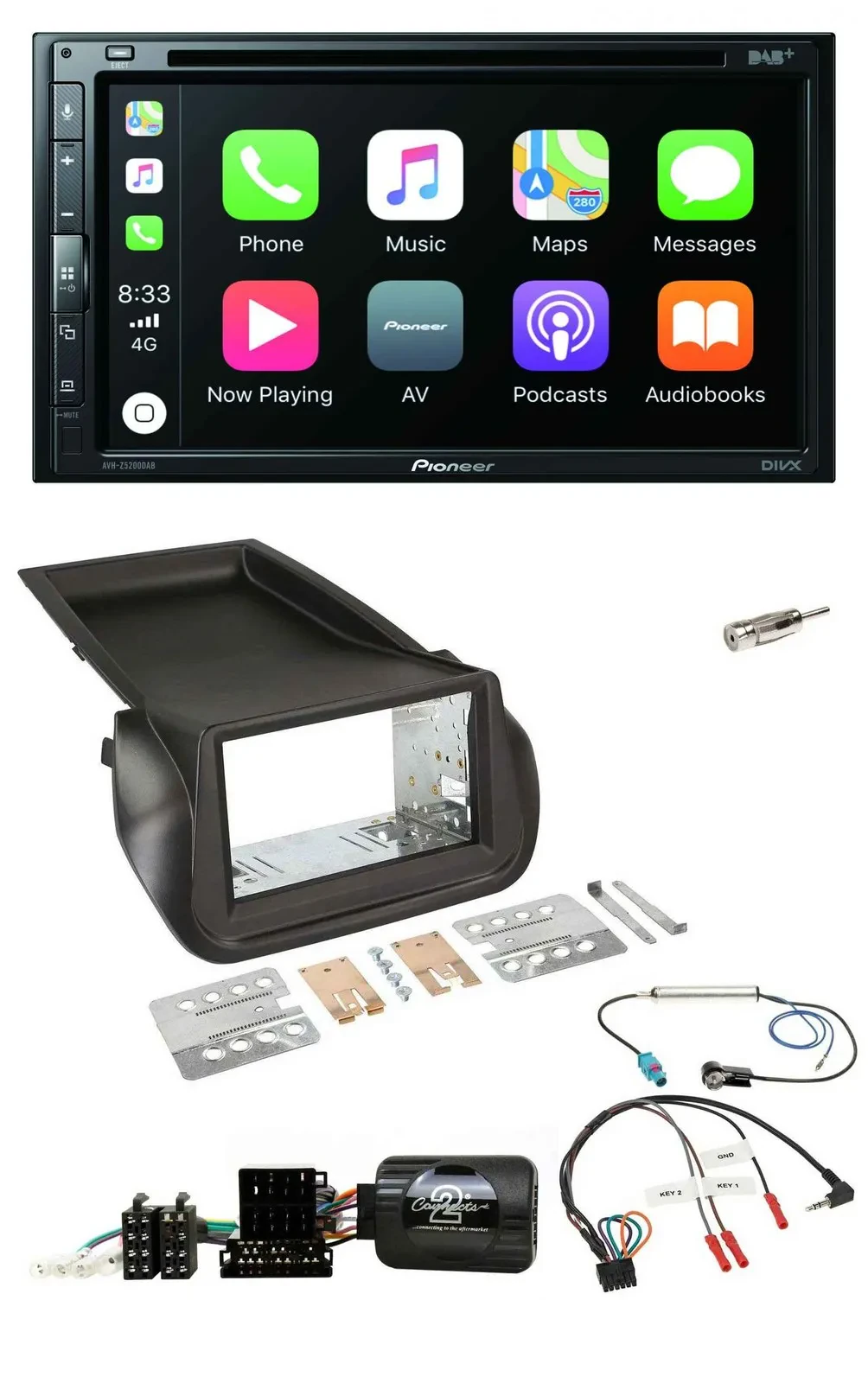 Автомагнитола Pioneer 2-DIN DVD, DAB, Bluetooth, USB, совместима с кнопками на руле, для Citroen Nemo, Peugeot Bipper