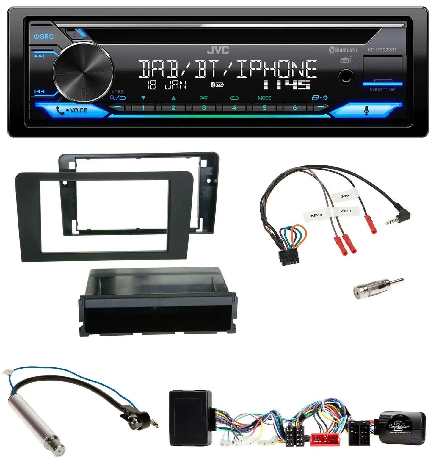 JVC Bluetooth Lenkrad USB DAB CD Autoradio für Audi A3 Symphony Aktivsystem ISO