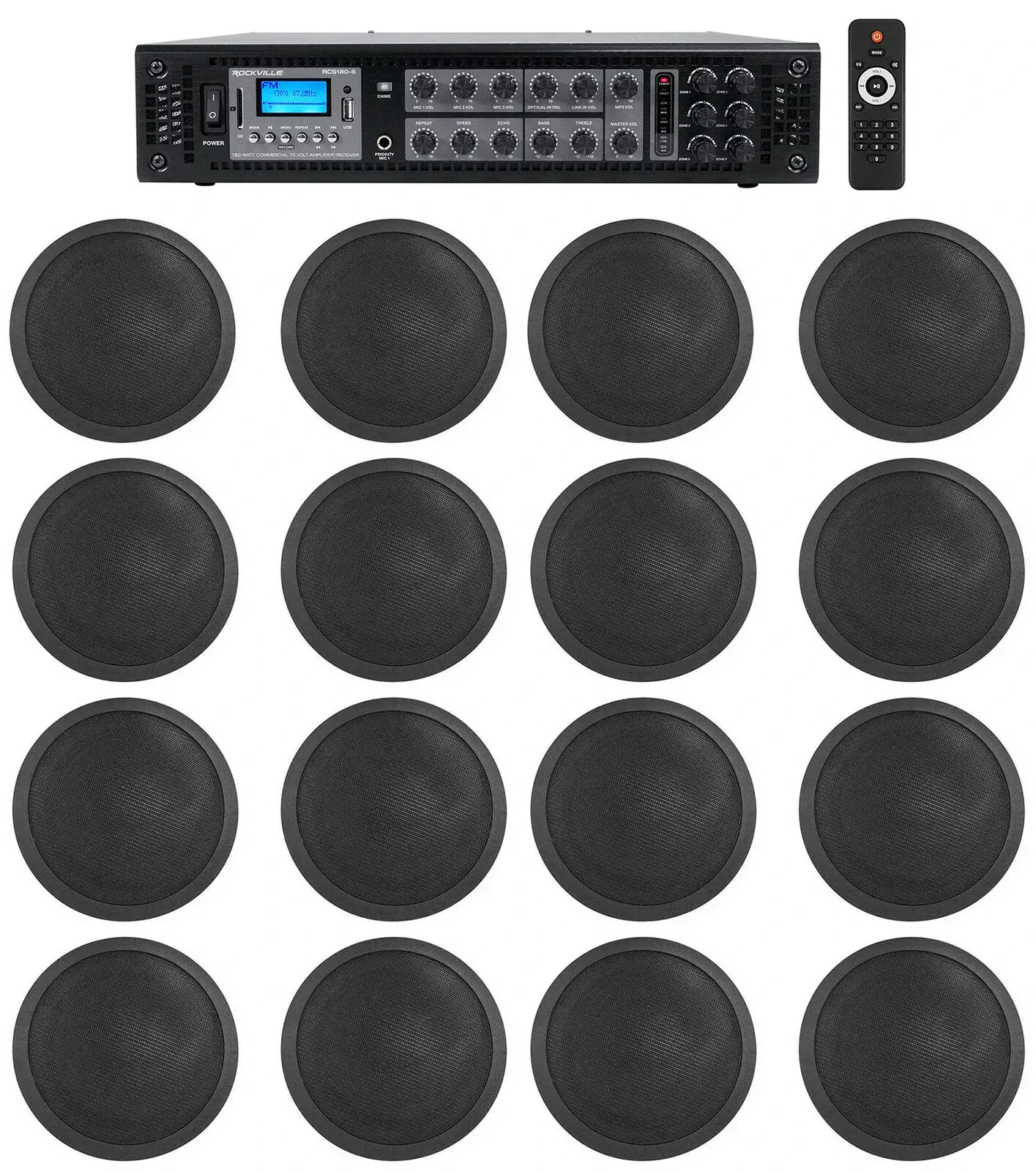 Потолочная акустика Rockville RCS180-6+(4) CCL6T Black с усилителем (16 штук)