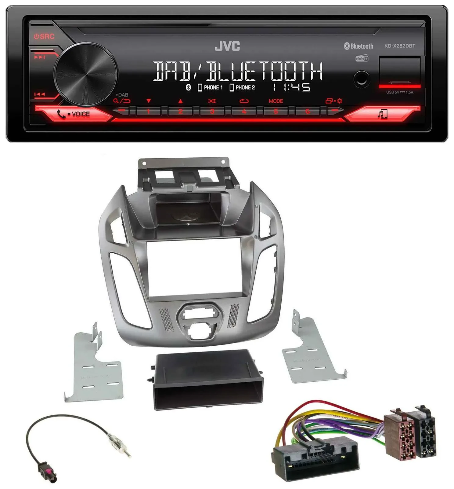 Автомагнитола JVC Bluetooth USB DAB MP3 для Ford Connect/Transit (2012–2018)