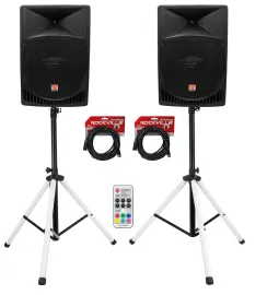 2) Rockville RPG15 15" Powered Active 1000 Watt DJ PA Speakers+LED Stands+Cables