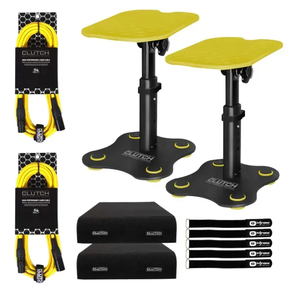 Studio Monitor Speaker Desktop Stand Height Adjustable Pair Yellow Pack Clutch