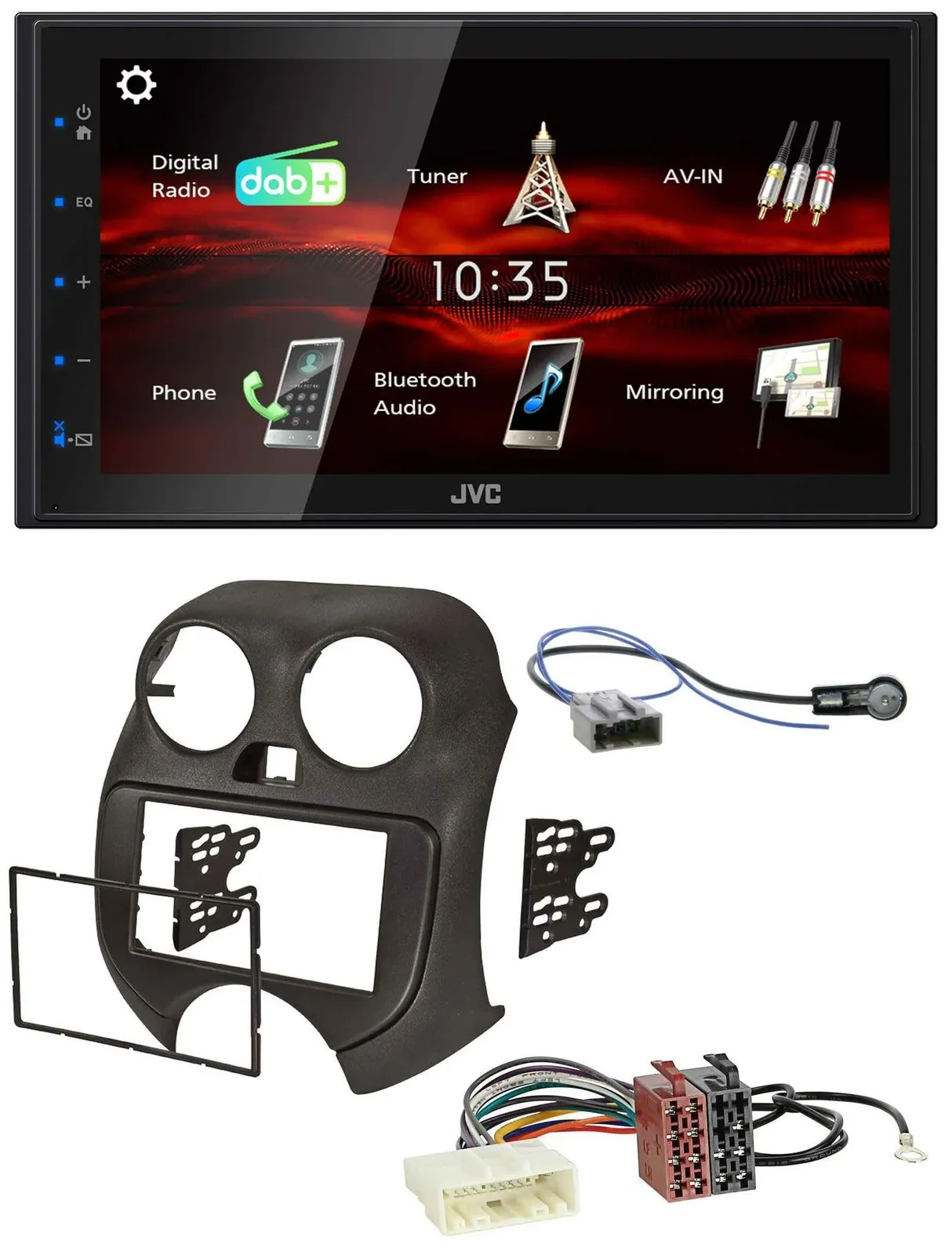 Автомагнитола JVC 2DIN, USB, Bluetooth, MP3, DAB, для Nissan Micra (2010–2013)