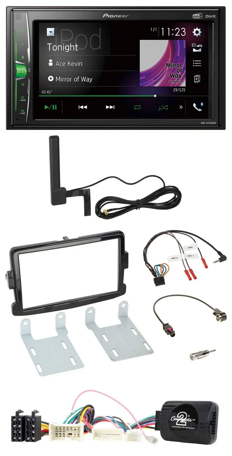 Pioneer MP3 DAB Lenkrad 2DIN Bluetooth Autoradio für Dacia Sandero ab 13 piano-s