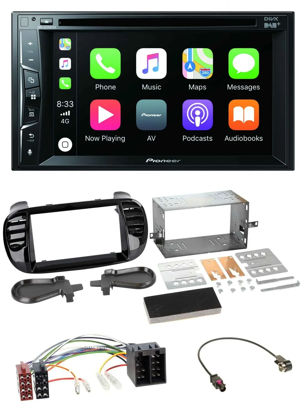 Pioneer MP3 USB DVD Bluetooth DAB 2DIN Autoradio für Fiat 500 ab 12 ISO schwarz