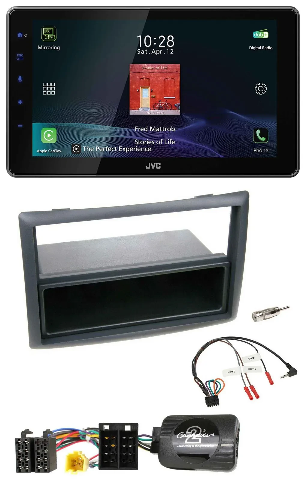 Автомагнитола JVC DAB, Bluetooth, USB, черный, для Renault Megane 2007–2008