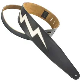 Henry Heller 2.5" Wide Leather Adjustable Guitar Strap, Black with White Bolt