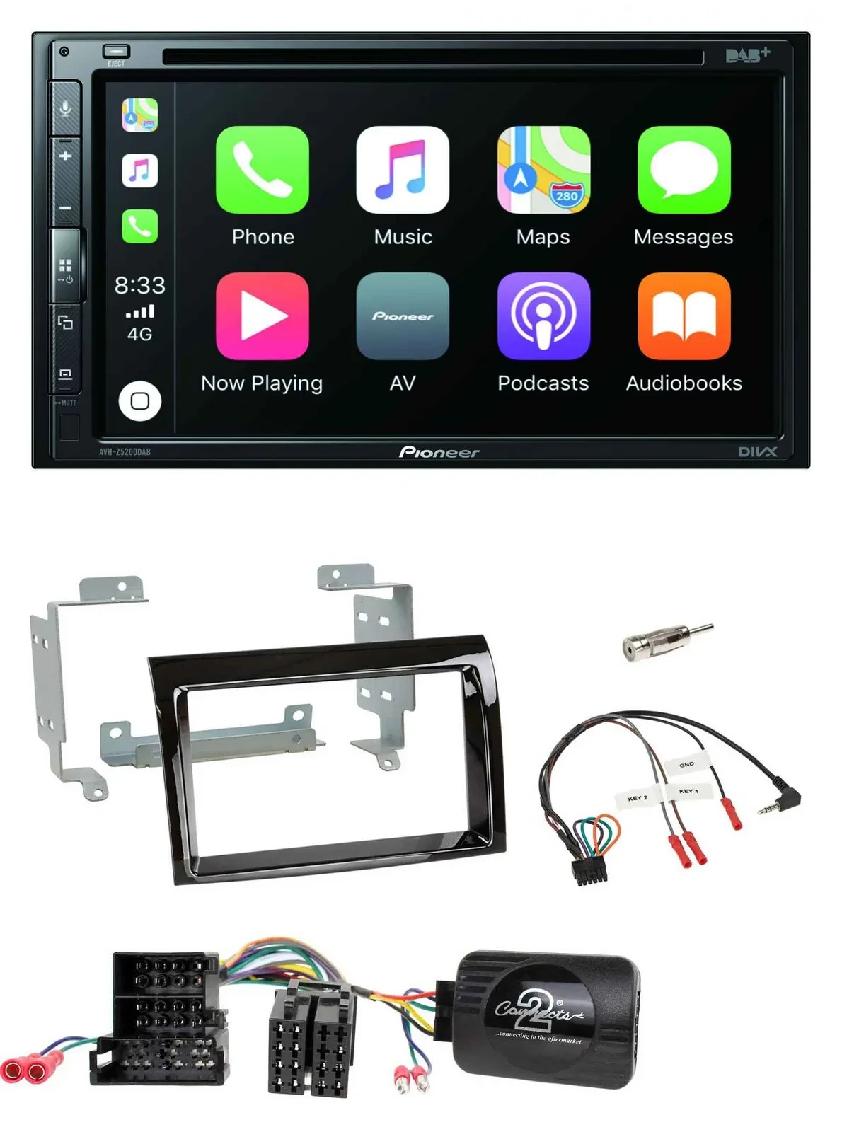 Pioneer DVD 2DIN Lenkrad DAB Bluetooth USB Autoradio für Fiat Peugeot Citroen kl