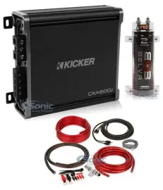 Kicker 43CXA6001 1200W Car Audio Power Amplifier + 2 Farad Capacitor + Amp Kit