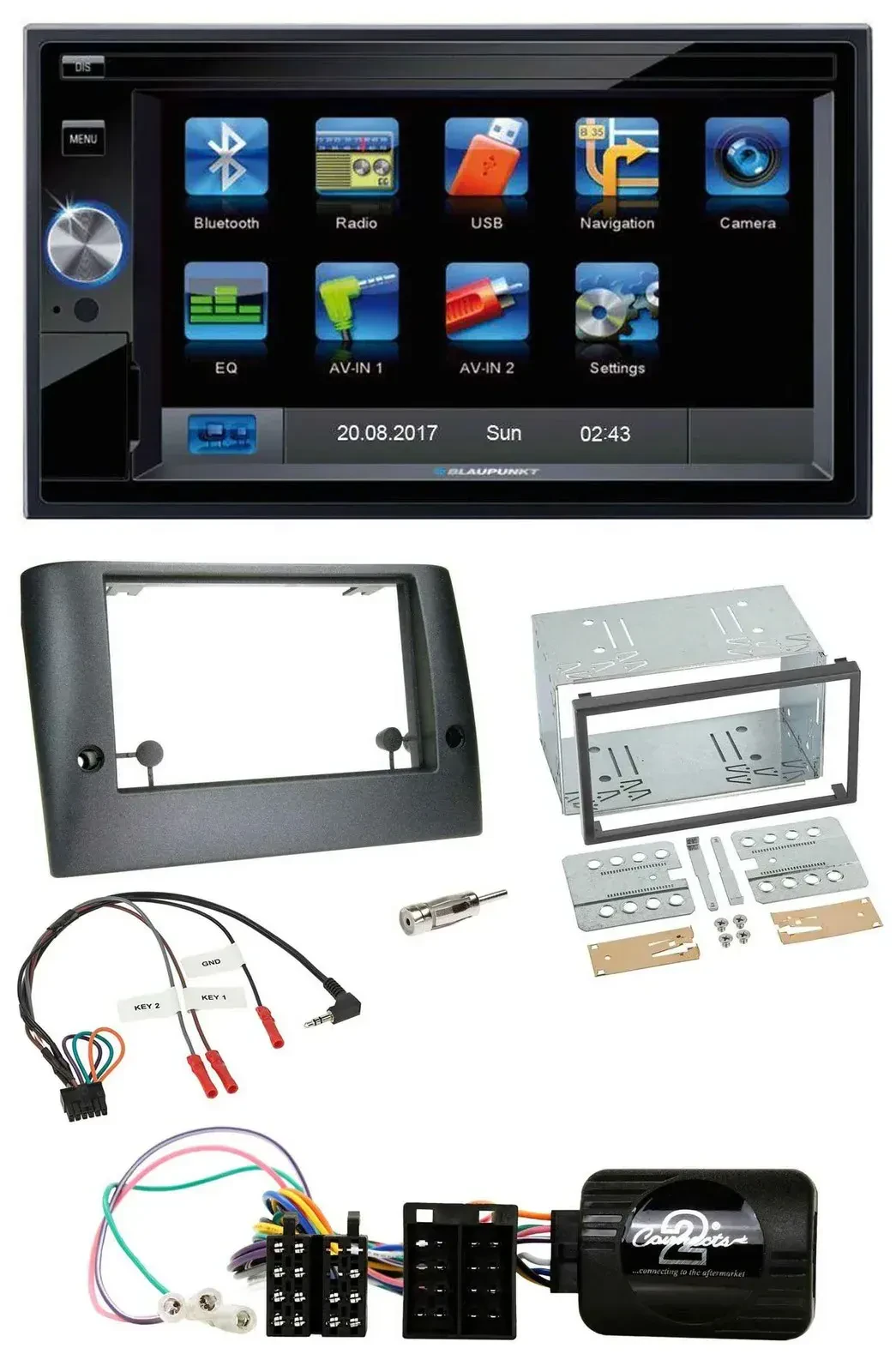 Blaupunkt 2DIN Bluetooth TMC USB Lenkrad SD Navigation für Fiat Stilo 2005-2007