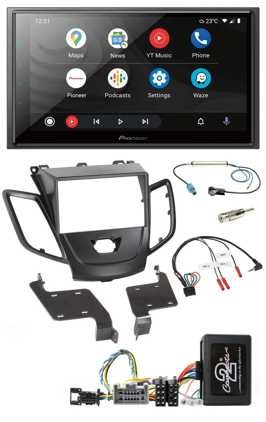 Pioneer USB 2DIN DAB Lenkrad Bluetooth Autoradio für Ford Fiesta 08-10 schwarz