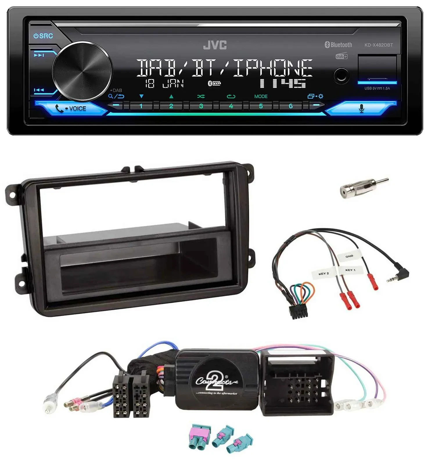 JVC Bluetooth DAB USB Lenkrad Autoradio für VW Passat Polo Scirocco Sharan Tigua
