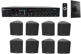 Rockville Commercial Restaurant Amp+(8) Black 3.5" Cube Speakers+Wall Controller