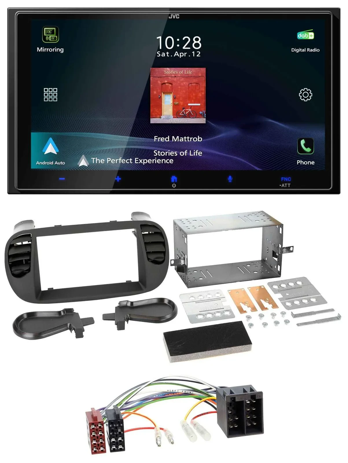 JVC USB Bluetooth 2DIN DAB MP3 Autoradio für Fiat 500 bis 2012 schwarz soft touc