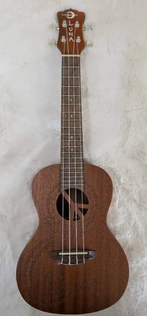 Luna Guitars Maluhia Peace Sign Tenor Ukulele Satin Natural Finish, UKE MALU
