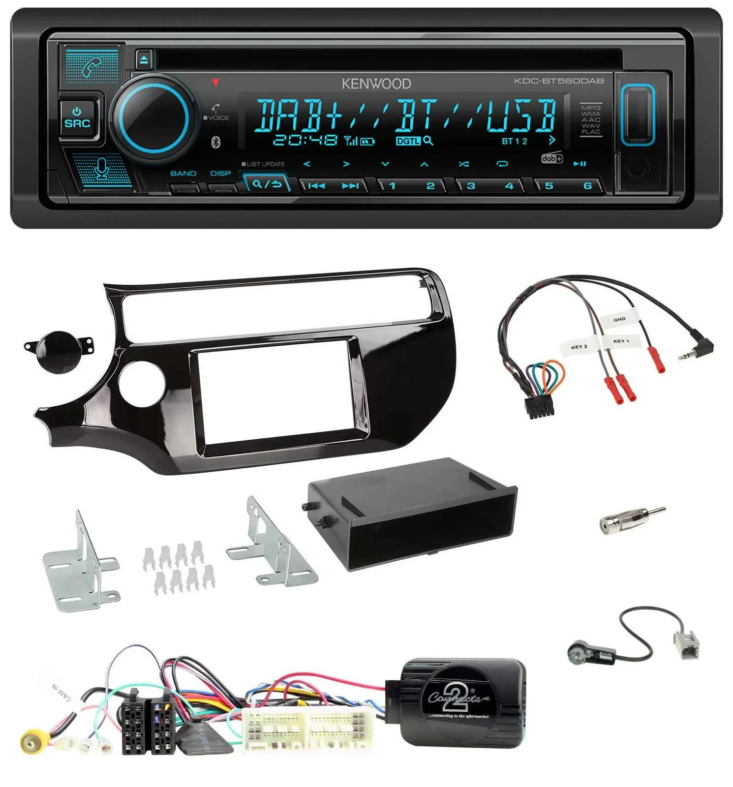 Автомагнитола для Kia Rio UB (2017–2023) Kenwood Bluetooth, DAB, CD, USB, поддержка кнопок на руле