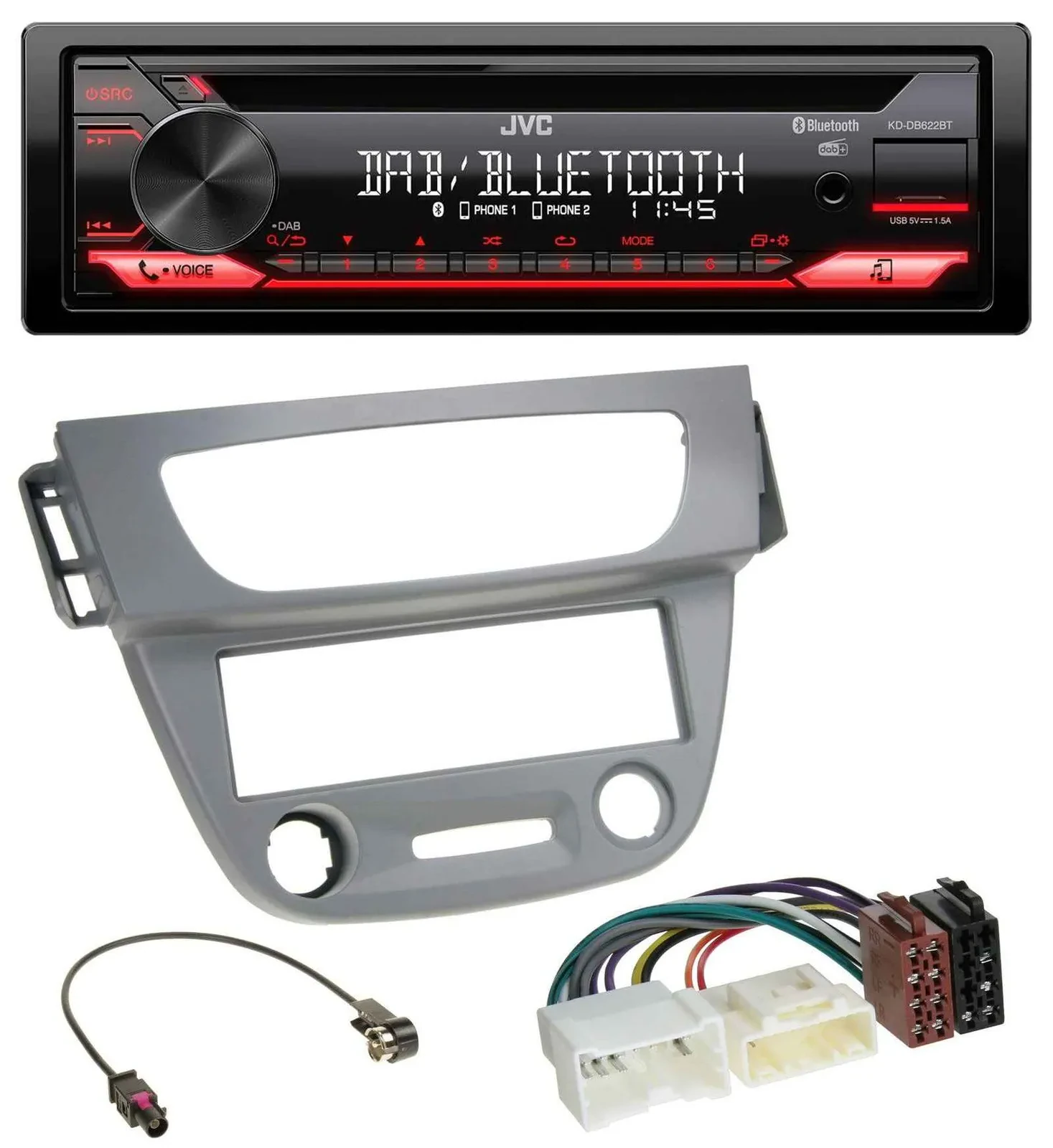 Автомагнитола JVC CD/DAB/USB/Bluetooth/MP3 для Renault Megane 3 (2012–2014) серый