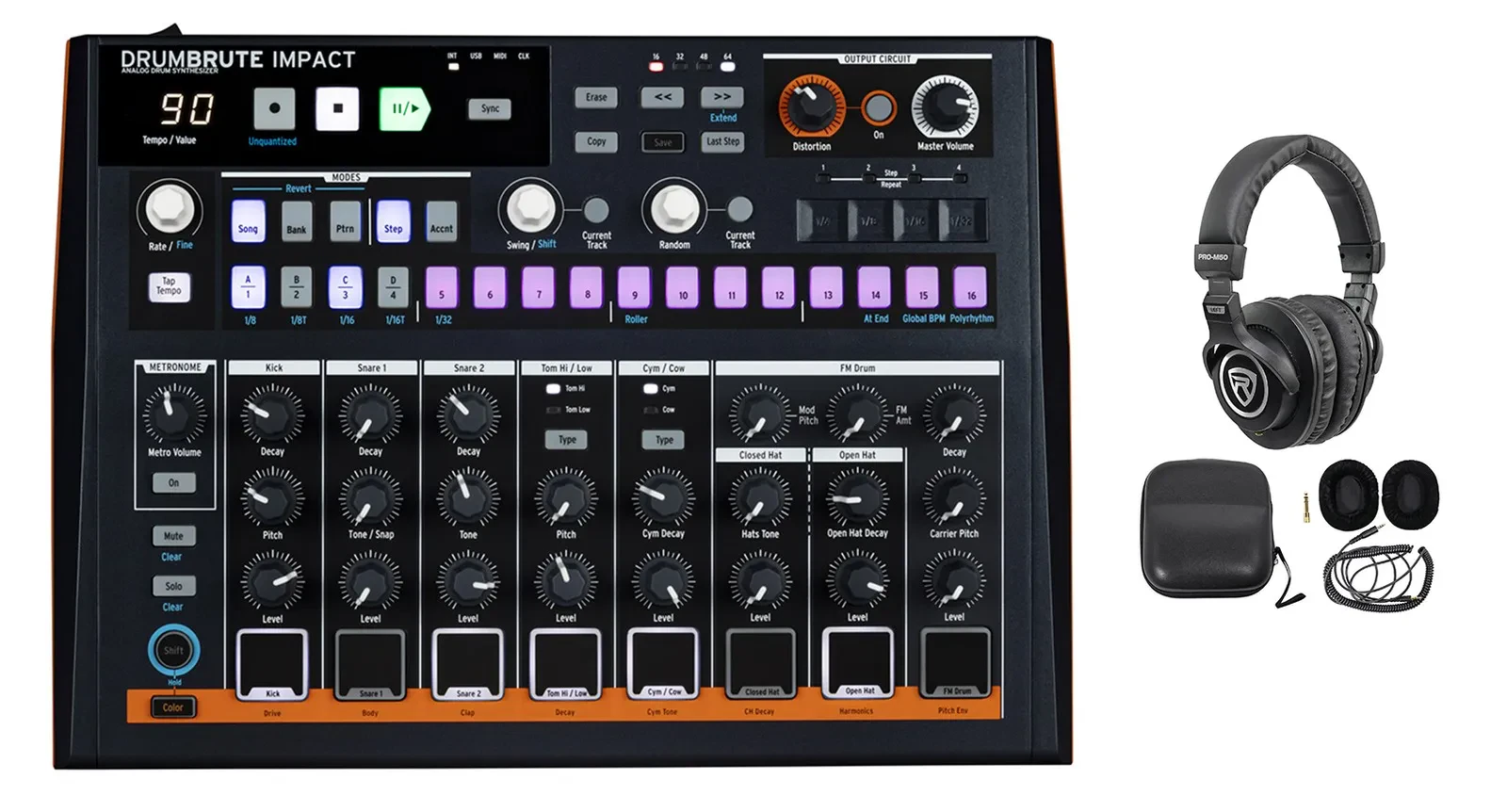 Arturia DRUMBRUTE IMPACT Analog Drum Machine w/USB MIDI Interface+Headphones