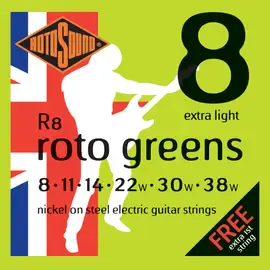 Струны для электрогитары Rotosound R8 Roto Greens 8-38