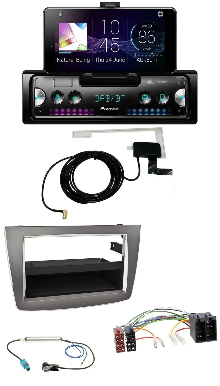Автомагнитола Pioneer DAB Bluetooth MP3 USB для Alfa Romeo MiTo 955 (2008–2014), ISO, темный