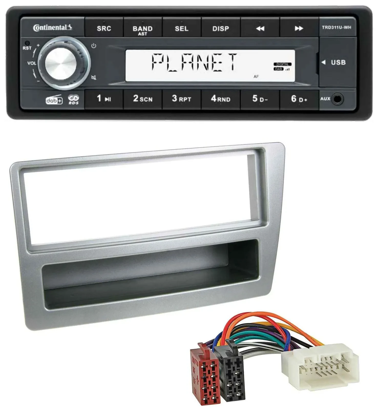 Автомагнитола Continental 1-DIN MP3 USB AUX DAB, серебристая, для Honda Civic 2004–2006