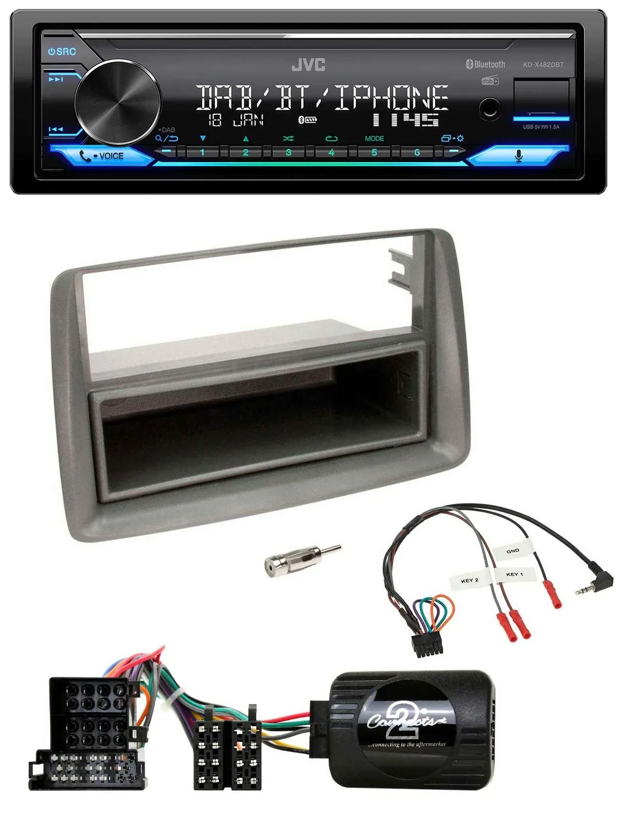 JVC Bluetooth DAB USB Lenkrad Autoradio für Fiat Panda 04-10 169 grau