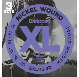 Струны для электрогитары D'Addario EXL115-3D Nickel Wound 11-49 (3 комплекта)