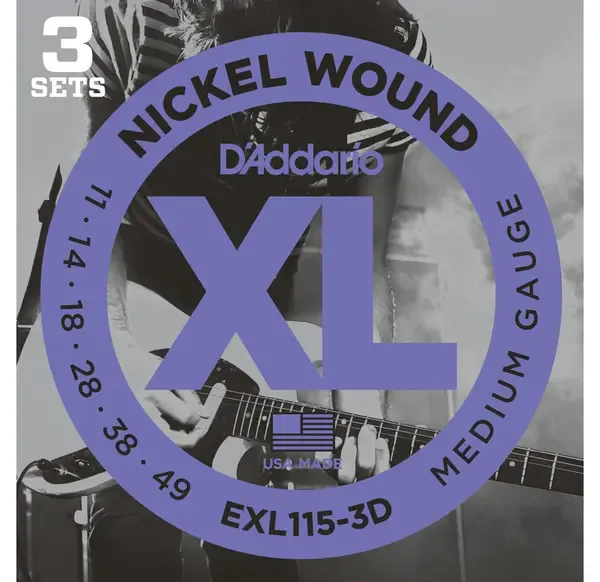 Струны для электрогитары D'Addario EXL115-3D Nickel Wound 11-49 (3 комплекта)