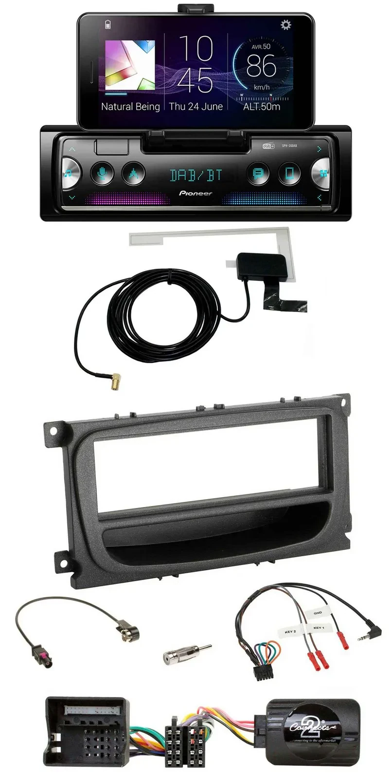 Автомагнитола Pioneer DAB, Bluetooth, USB, поддержка управления на руле для Ford C‑Max/Galaxy/Focus (с 2007 года)