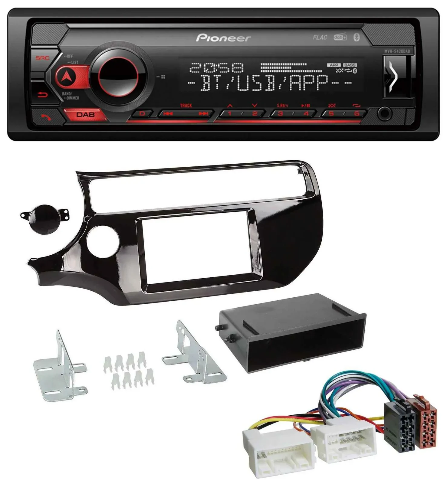 Pioneer MP3 USB DAB Bluetooth Autoradio für Kia Rio UB ab 2015 piano-schwarz