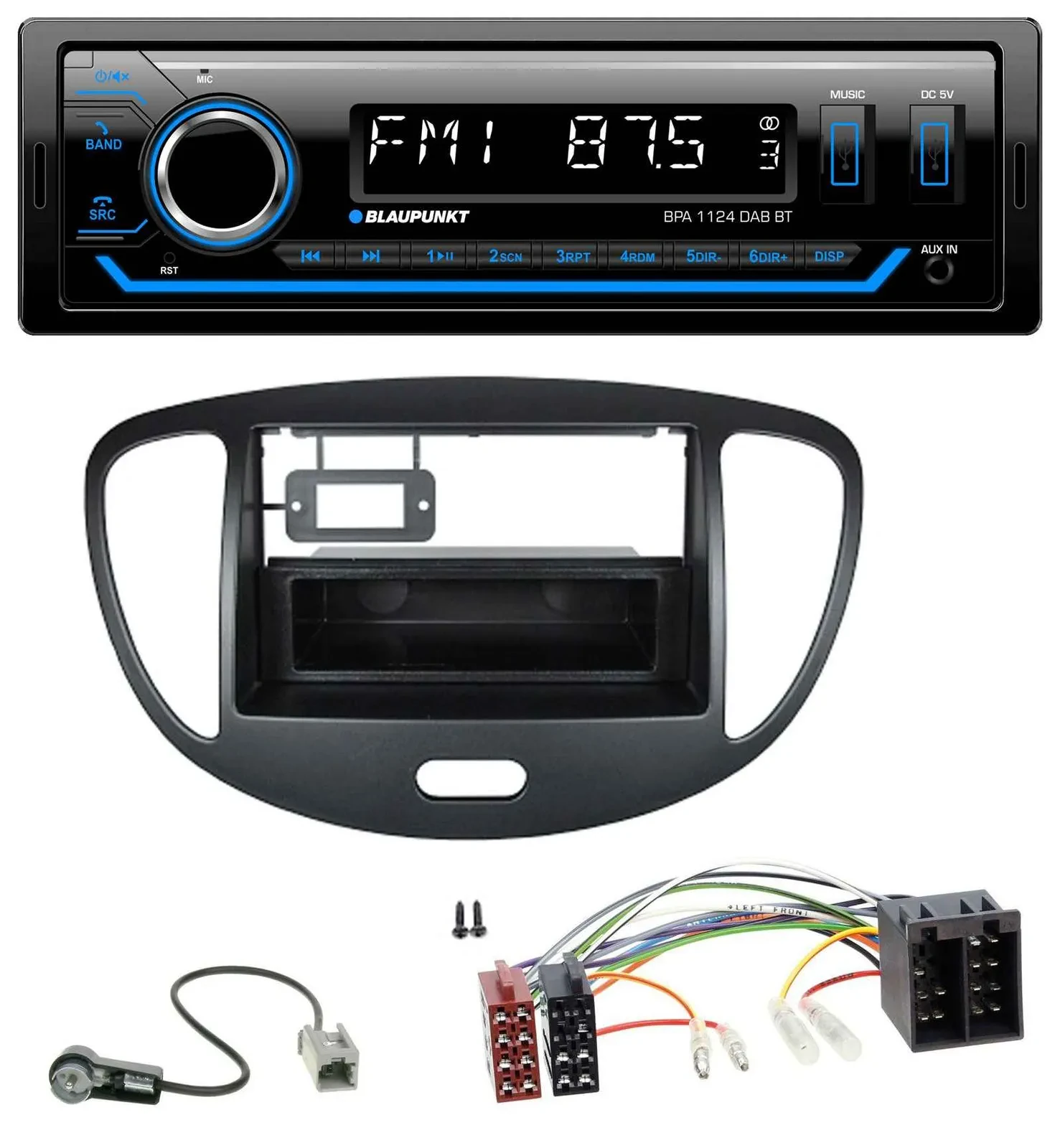 Blaupunkt Bluetooth USB DAB MP3 Autoradio für Hyundai i10 (2008-2013) schwarz