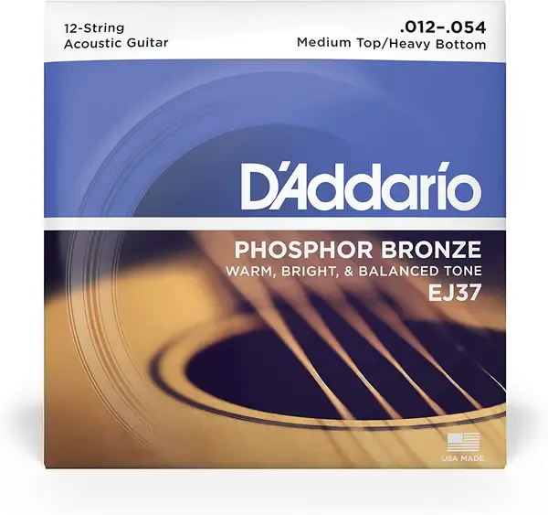 Струны для 12-струнной акустической гитары D'Addario EJ37 12-54, бронза фосфорная