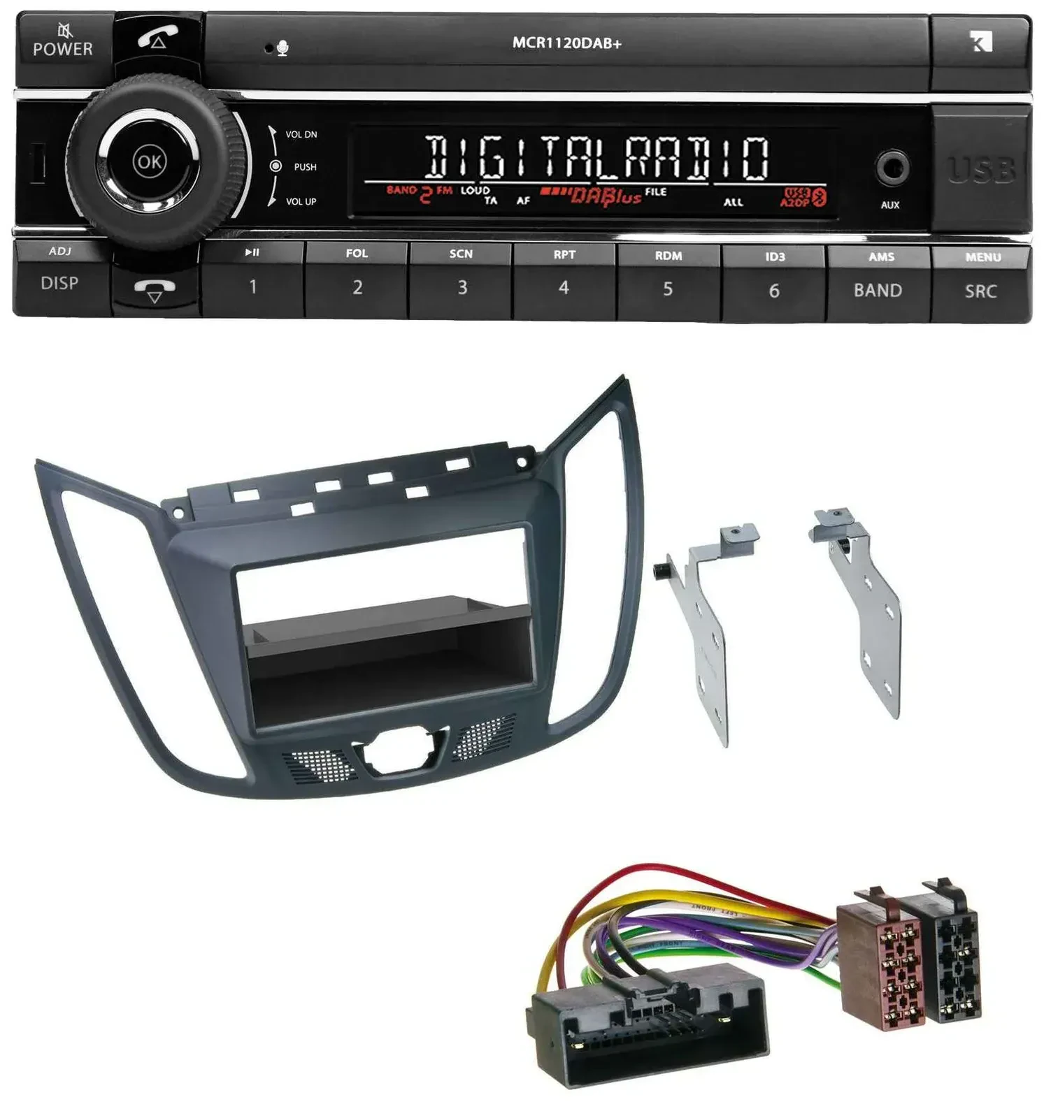Kienzle Bluetooth MP3 USB DAB Autoradio für Ford C-Max / Kuga - dunkelgrau