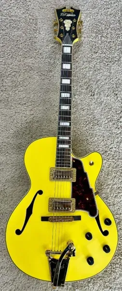 Электрогитара полуакустическая D'Angelico Deluxe 175 Matte Yellow с кейсом