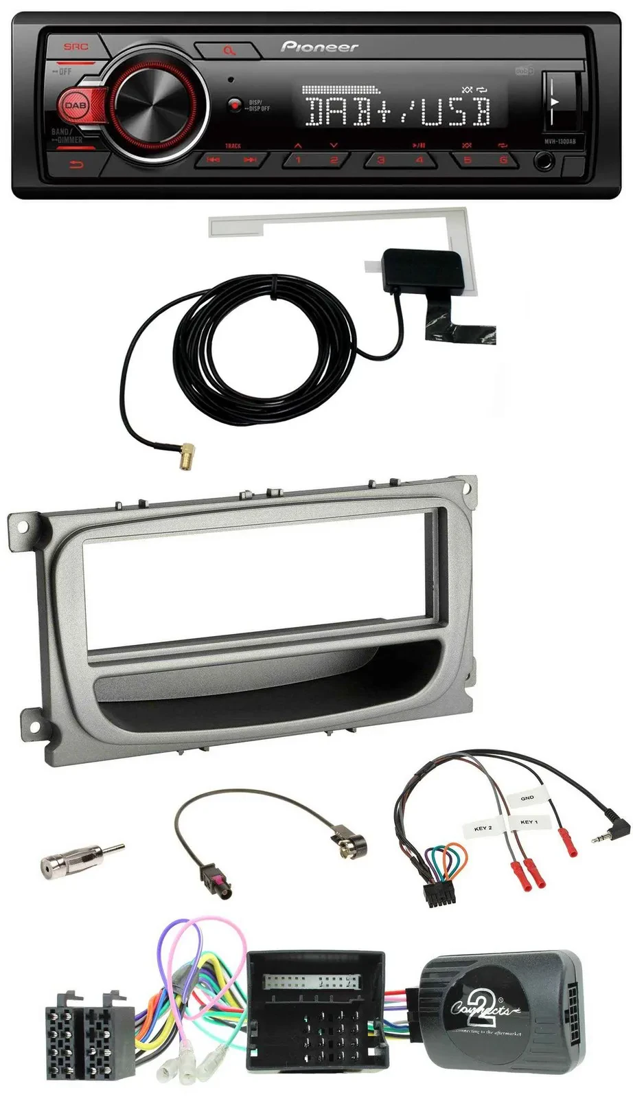 Автомагнитола Pioneer 1 DIN MP3 DAB USB для Ford S-Max/Mondeo (2007–2014), поддержка кнопок на руле, CAN-bus