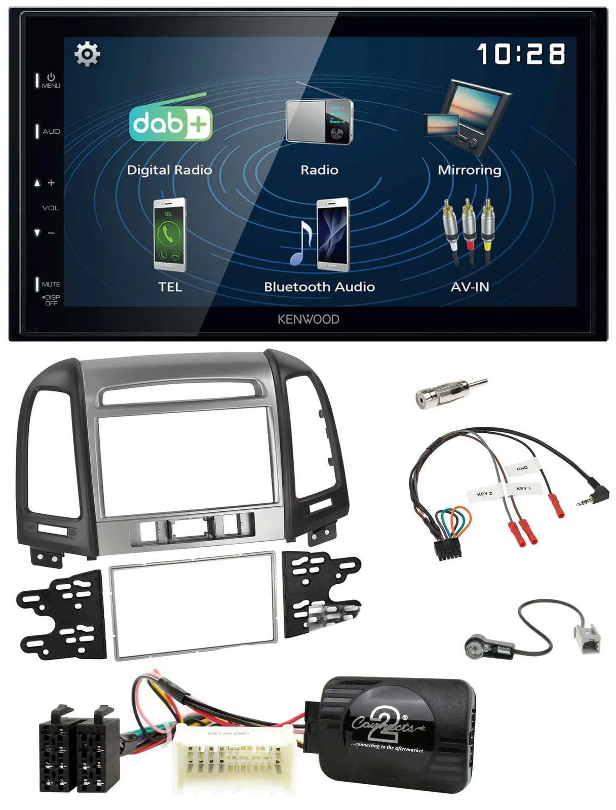 Kenwood 2DIN Bluetooth Lenkrad USB DAB Autoradio für Hyundai Santa Fe 3 Schalter